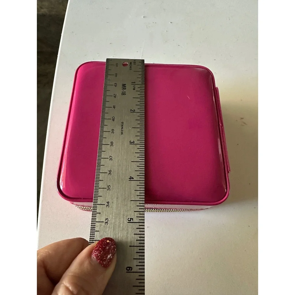 Pink Faux patent Leather Jewelry Box Travel Organizer Mirror Zippered‎ Case